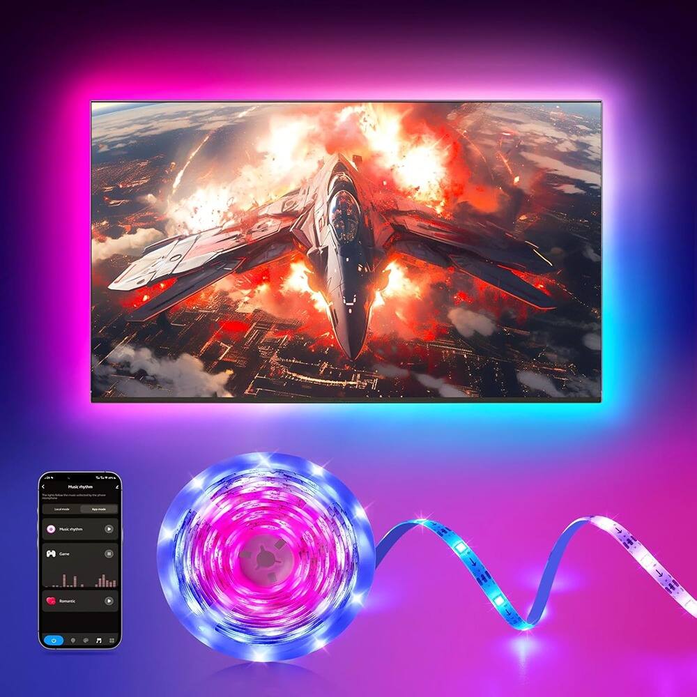 Front. PARKER SLATER - 26.25ft RGBIC LED Strip Lights for 75-100in TV Backlight with Music Sync, APP & Voice Control, Scene Modes - RGB.