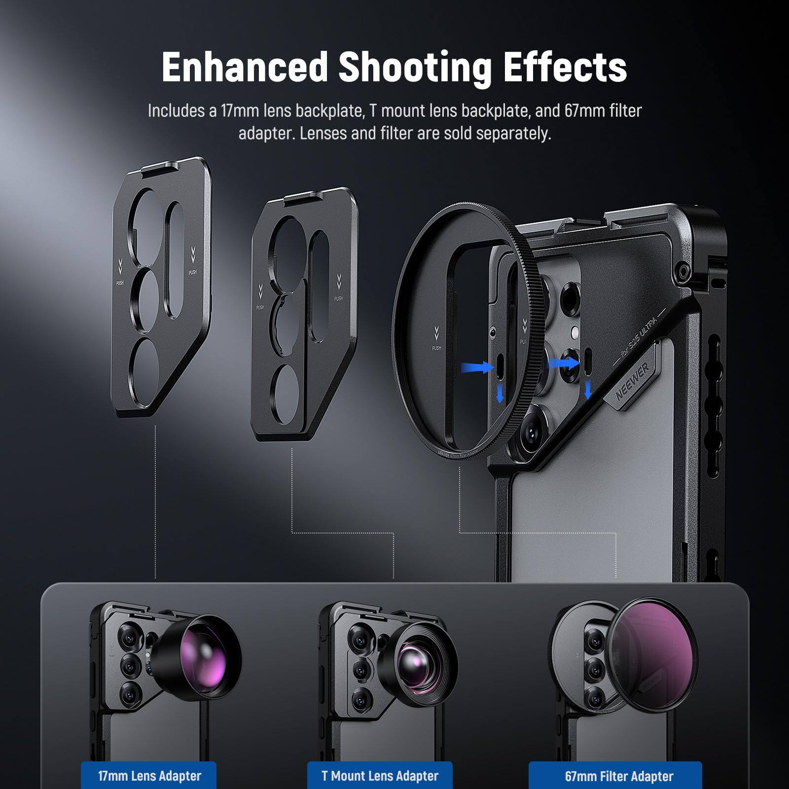 Enhanced Shooting Effects

Includes a 17mm lens backplate, T mount lens backplate, and 67mm filter adapter. Lenses and filter are sold separately.

ULTP NEEWER 17mm Lens Adapter T Mount Lens Adapter 67mm Filter Adapter