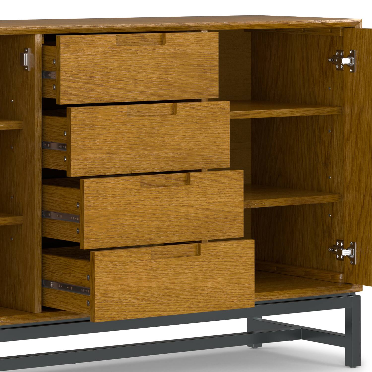 Alt View 6. Simpli Home - Banting Mid Century Sideboard with Centre Drawers in Oak Veneer - Oak Veneer.