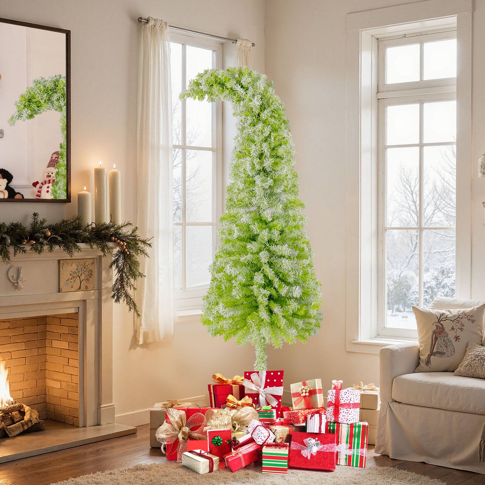 Alt View 3. Costway - Costway 7 FT Bendable Christmas Tree with Bendable Top, 366 Branch Tips, 160 Warm White LED Lights - Green.