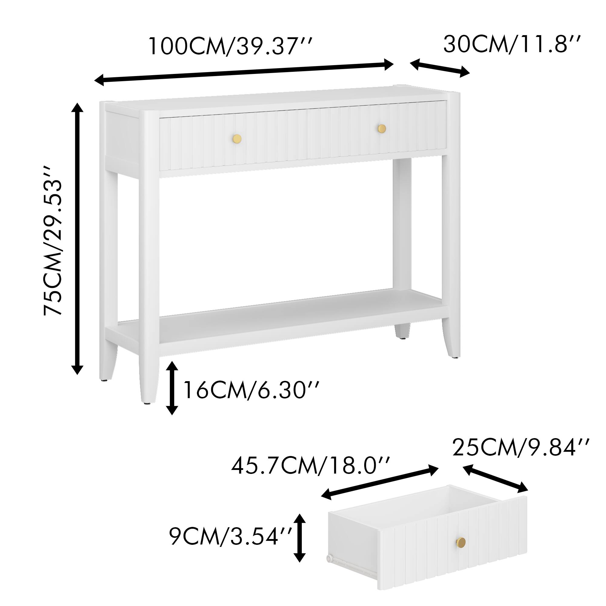 100CM/39.37"  
30CM/11.8"  
75CM/29.53"  
16CM/6.30"  
25CM/9.84"  
45.7CM/18.0"  
9CM/3.54"