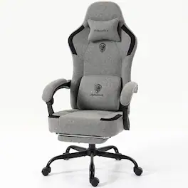 Dowinx - Ergonomic Breathable Fabric Gaming Chair with Soft Lumbar Support, 135° Reclining, Retractable Footrest & Headrest - Gray