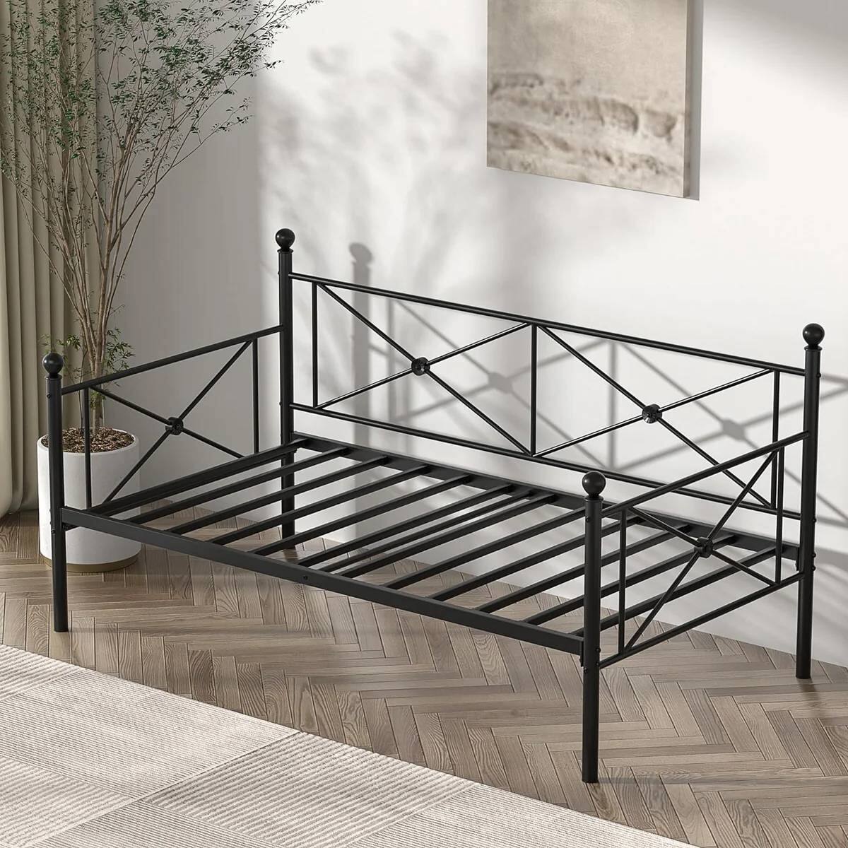 Left. Hivvago - Hivvago Twin size Classic Heavy Duty Metal Day Bed Frame - Black.