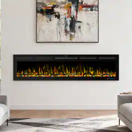 Ihomeadore - 74" Smart Recessed Wall-Mounted Electric Fireplace with App Control and Remote, Adjustable Flame Color & Speed - Black