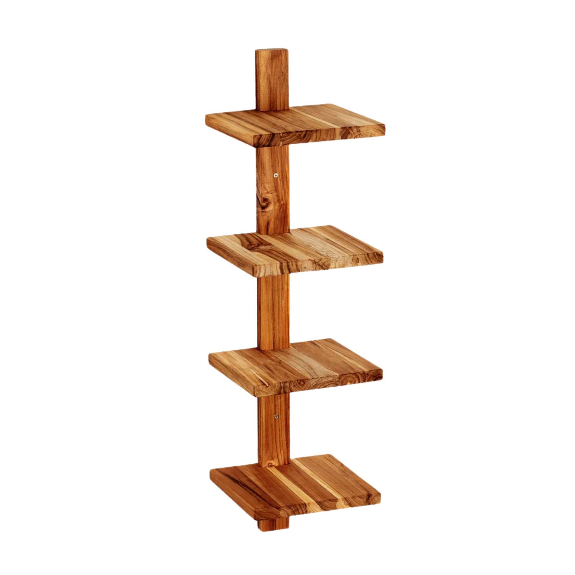 Front. texxture - texxture 4 Shelf Floating Wall Shelves Column Shelving, Takara Small, Teak Wood - Natural.