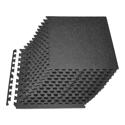 Front. VEVOR - Puzzle Exercise Mat, 24 PCS Fitness Equipment Mats, 24 x 24 x 0.56 in, High-Density EVA Foam Mats Set - Black with Gray Dots.
