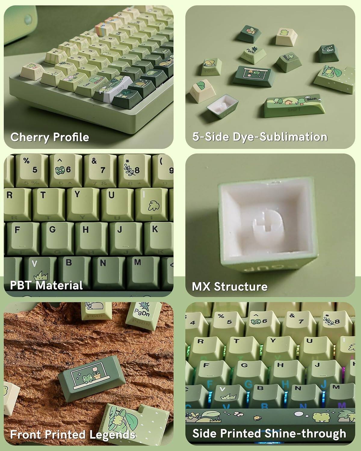 - Cherry Profile
- 5-Side Dye-Sublimation
- PBT Material
- MX Structure
- Front Printed Legends
- Side Printed Shine-through