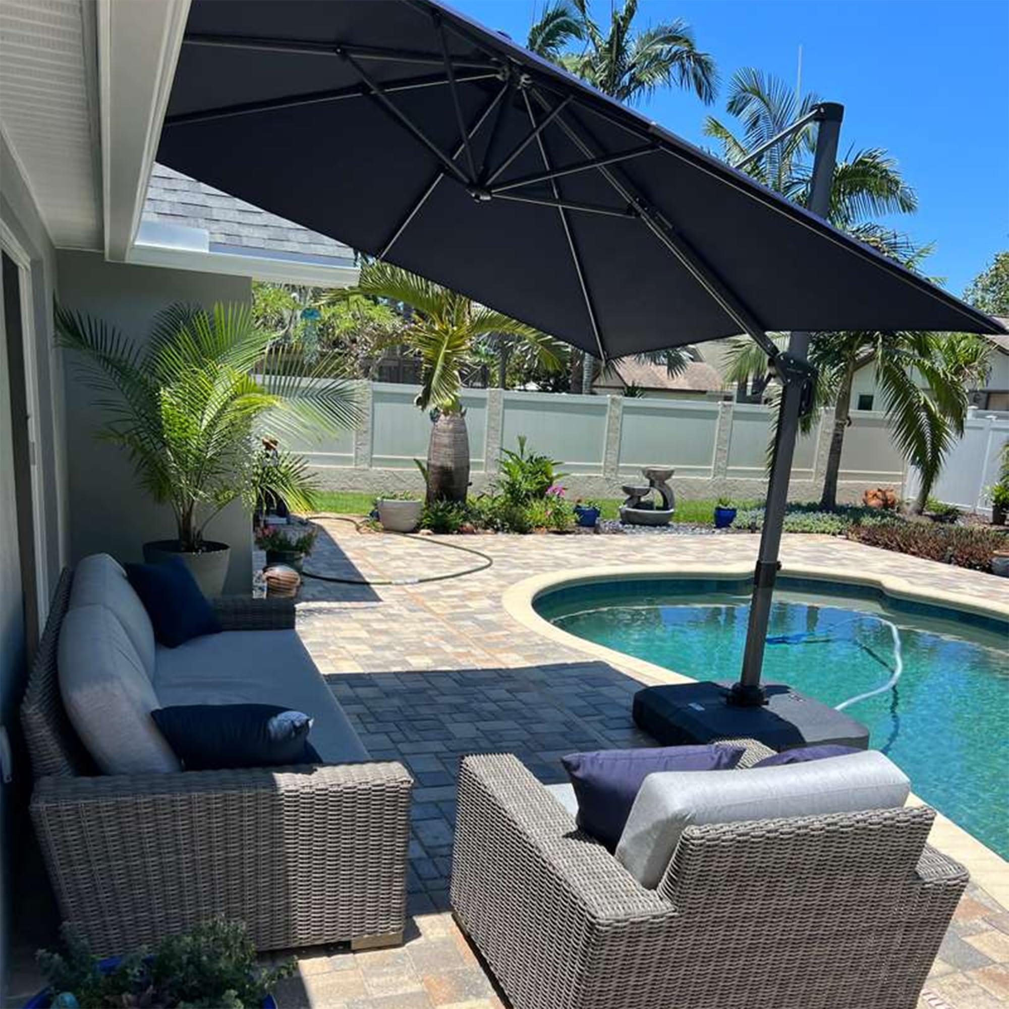 Alt View 1. PURPLE LEAF - 8 ft. Square Aluminum Outdoor Patio Cantilever Umbrella Offset 360° Rotation Umbrella with Base for Garden Deck Pool - Grey.