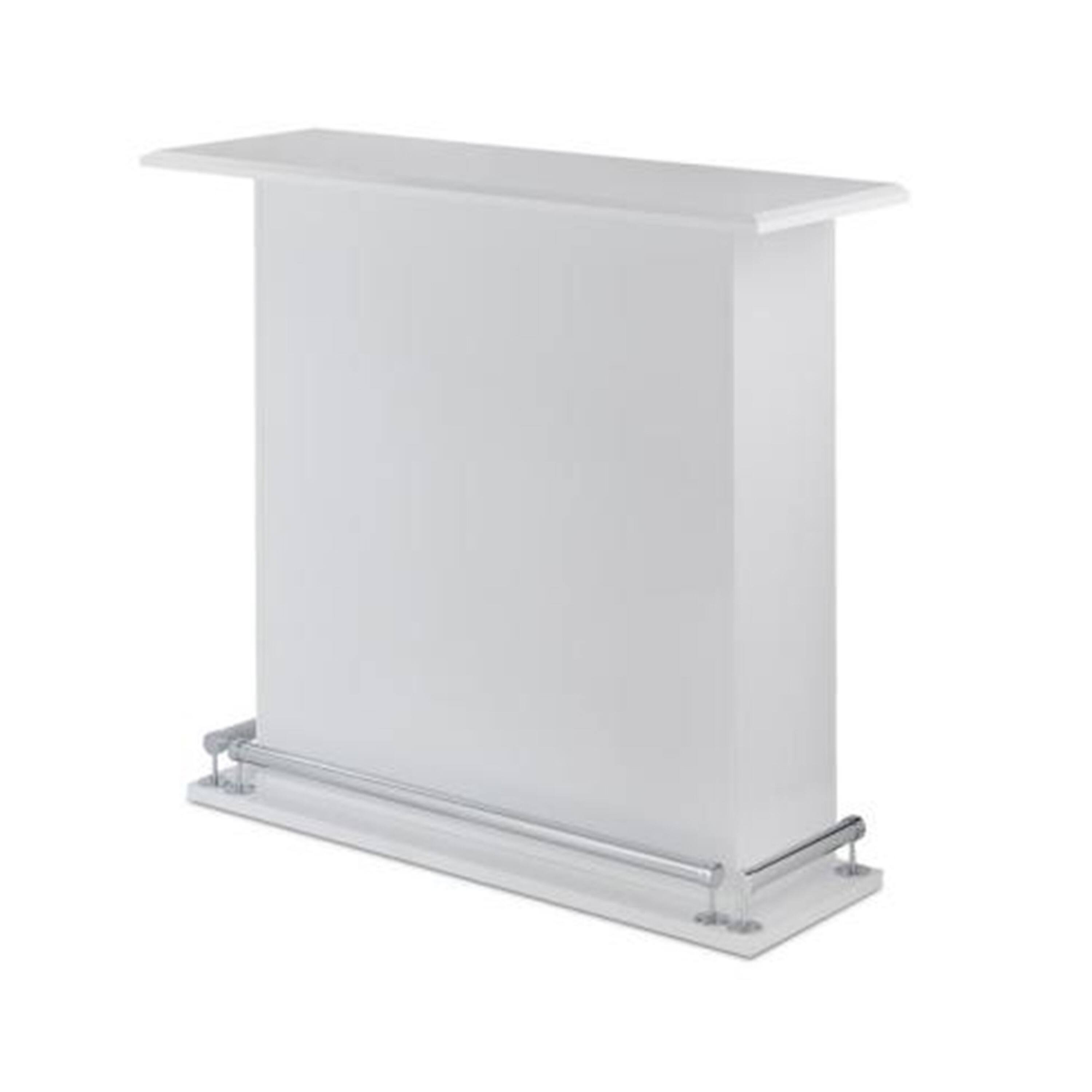 Alt View 2. Manhattan Lane - Rectangular Wooden Bar Table with Storage - White and Chrome.