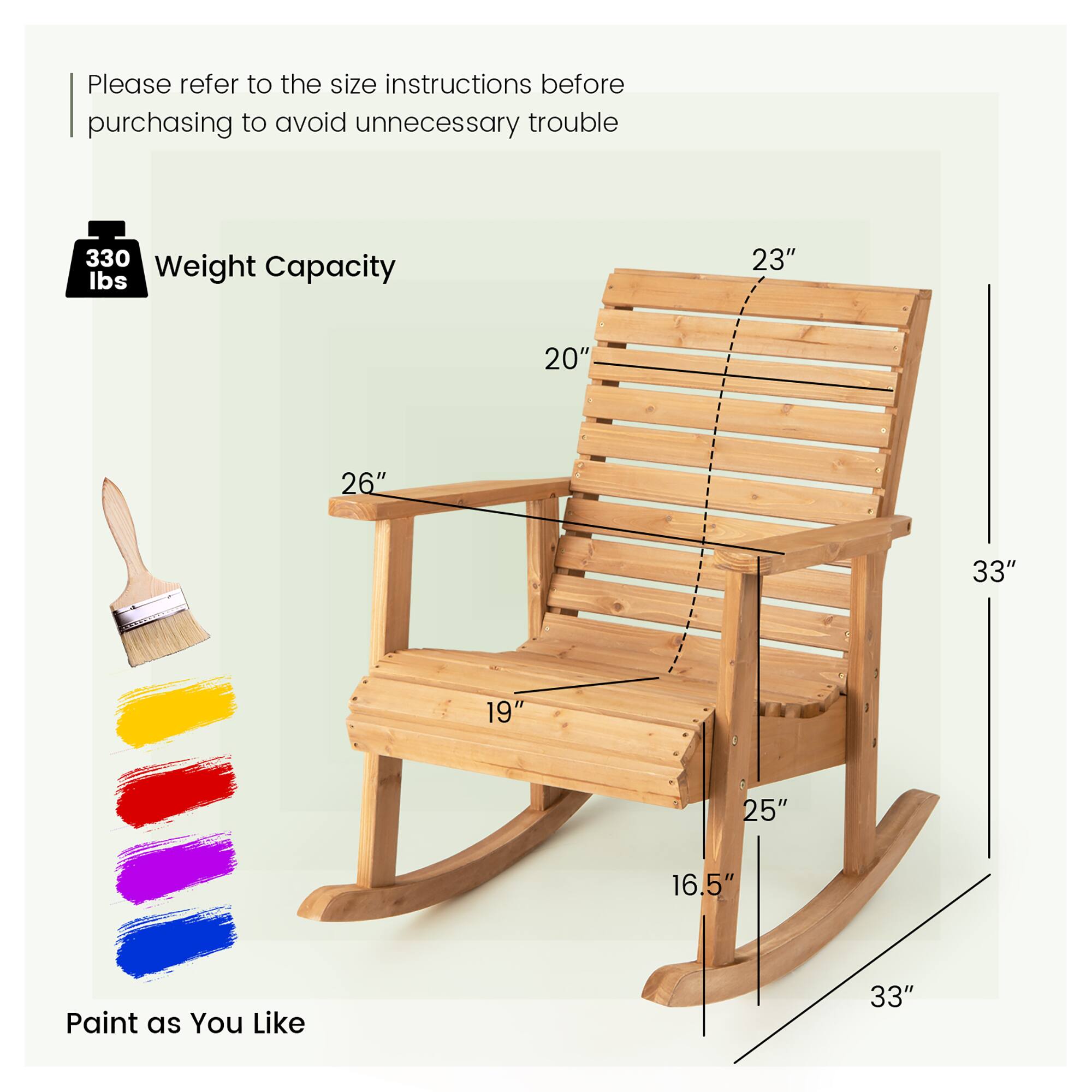Please refer to the size instructions before purchasing to avoid unnecessary trouble, 330 lbs Weight Capacity, 23", 20", 26", 33", 19", 25", 16.5", Paint as You Like, 33"
