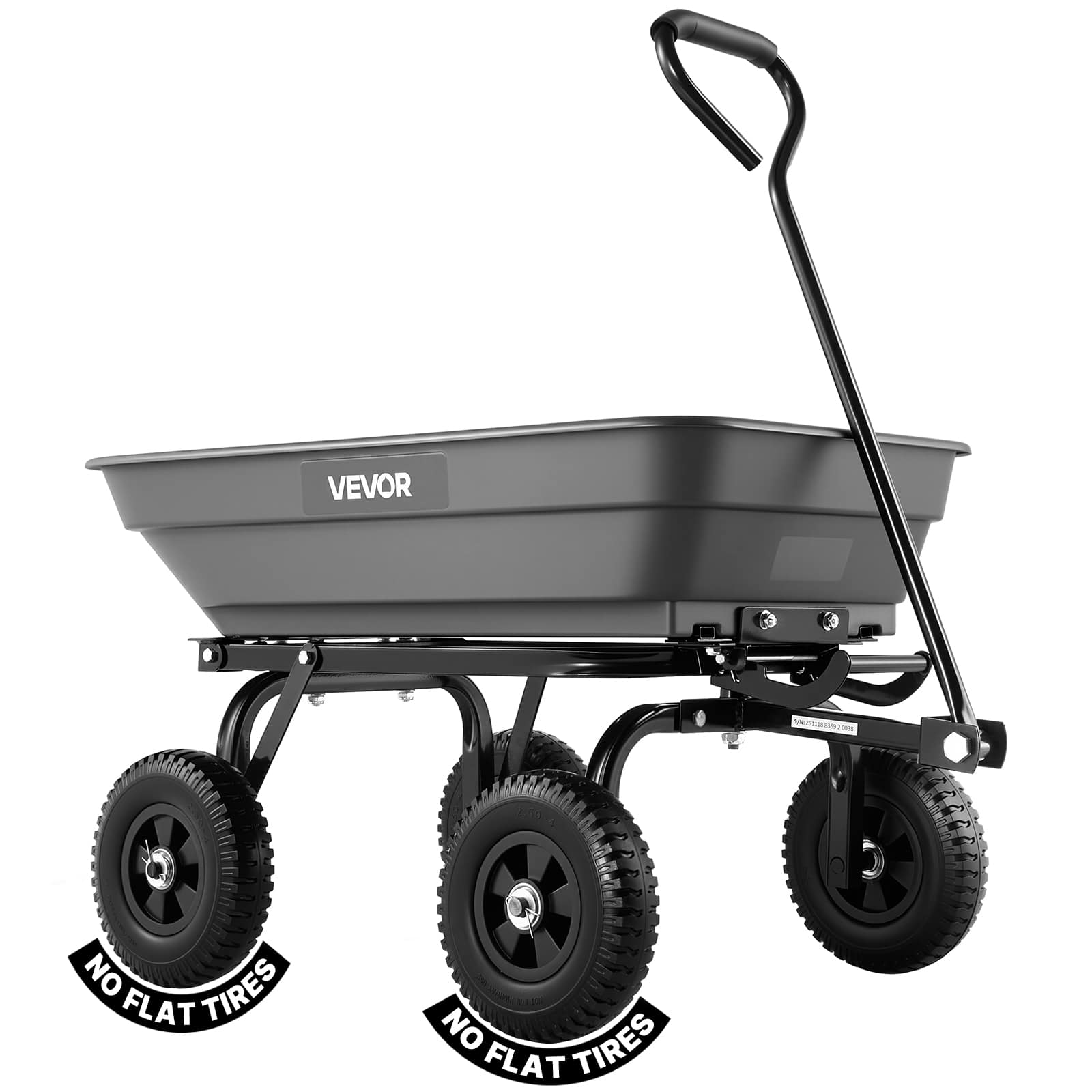 VEVOR - Garden Dump Cart, 400 lbs Poly Dump Cart, Garden Carts Dumps Wagon with 90° Quick-Dumps Mechanism, 180° Swivel Wheels - Black