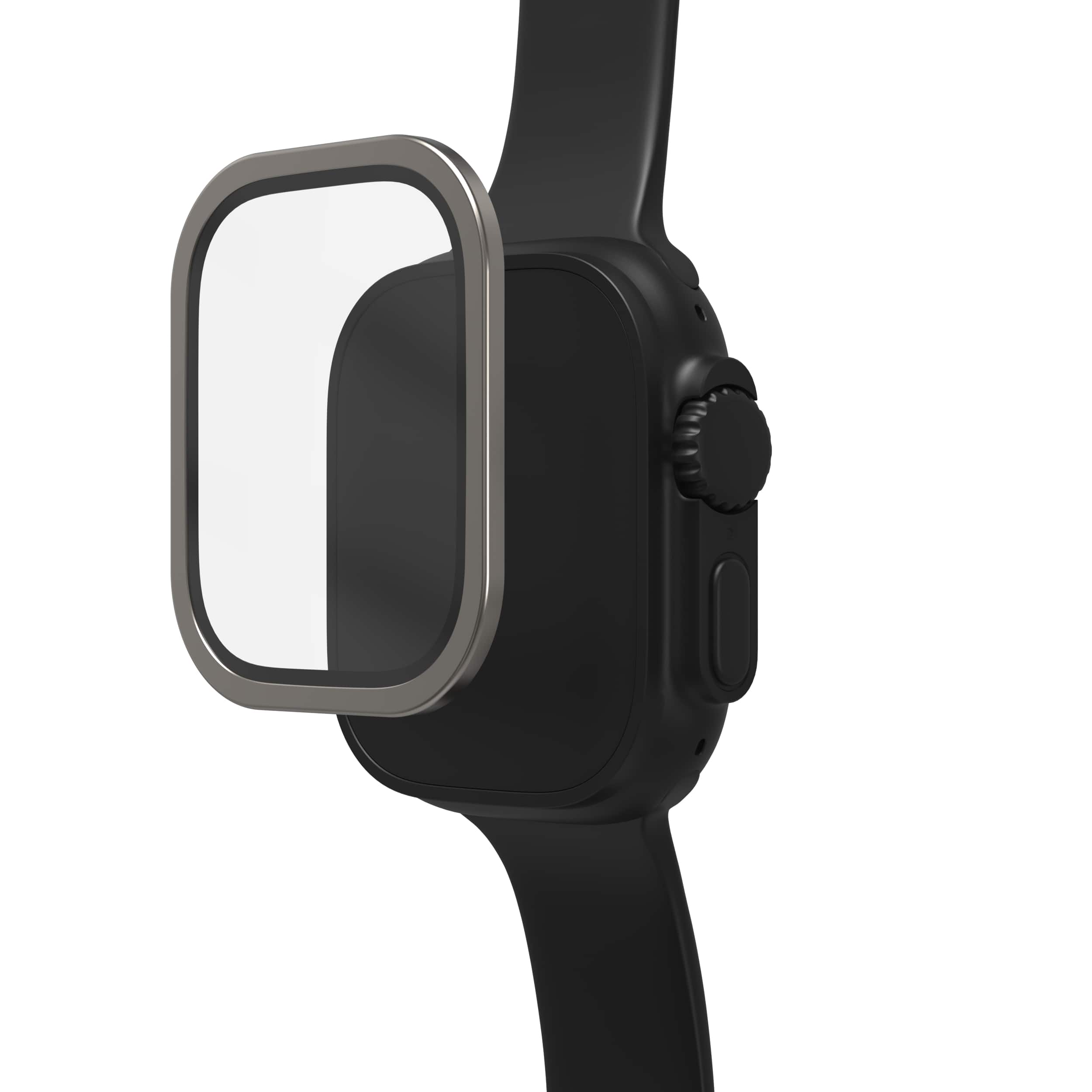 Left. ZAGG - InvisibleShield Glass XTR4 Eco Advanced Edge-to-Edge & Anti-Reflective Screen Protector for Apple Watch Ultra 3/2/1 49mm - Titanium.