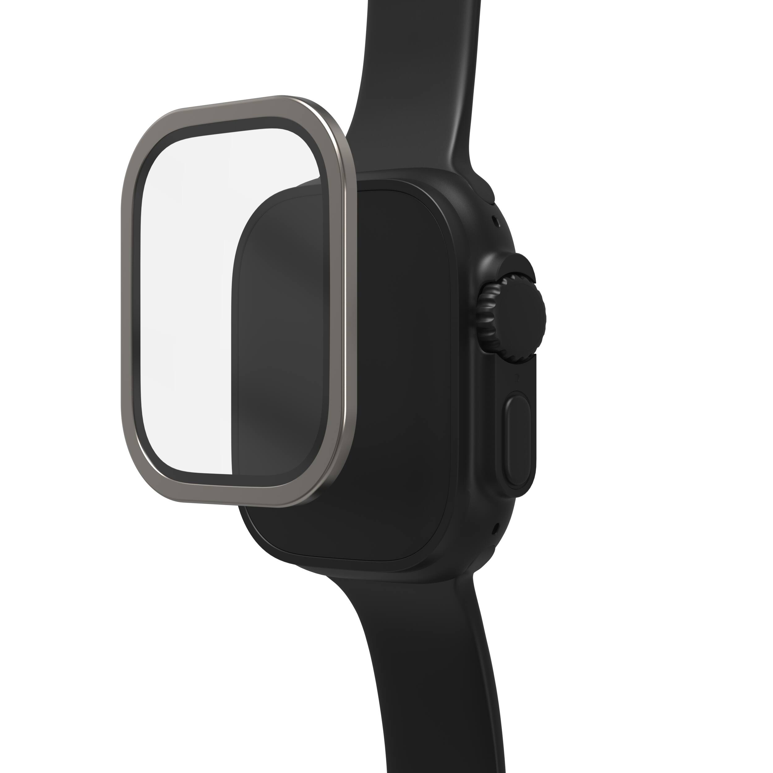Left. ZAGG - InvisibleShield Glass XTR4 Eco Advanced Edge-to-Edge & Anti-Reflective Screen Protector for Apple Watch Ultra 3/2/1 49mm - Titanium.