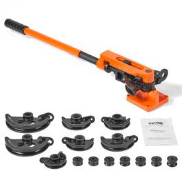 VEVOR - Pipe Tube Bender, 3/8" to 1" OD Manual Pipe Tube Bender with 7 Bending Dies, 180° Copper Aluminum Pipes Bending Tools - Black + Orange
