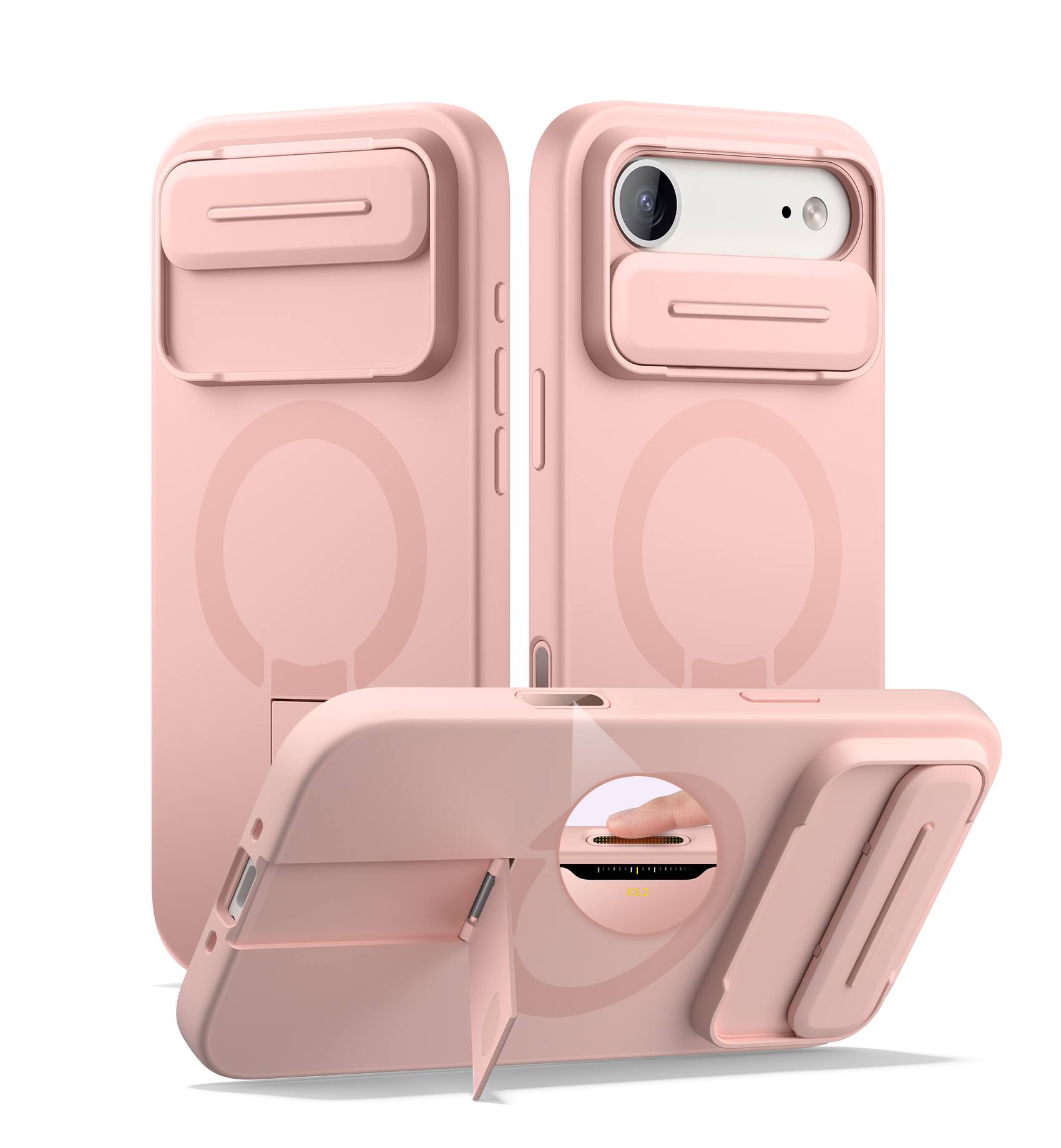 Front. SURITCH - Bumper Case for iPhone Air with Camera Slide Cover, Compatible with MagSafe,Kickstand, Shockproof Slim Protective Cover - Dawn Pink.