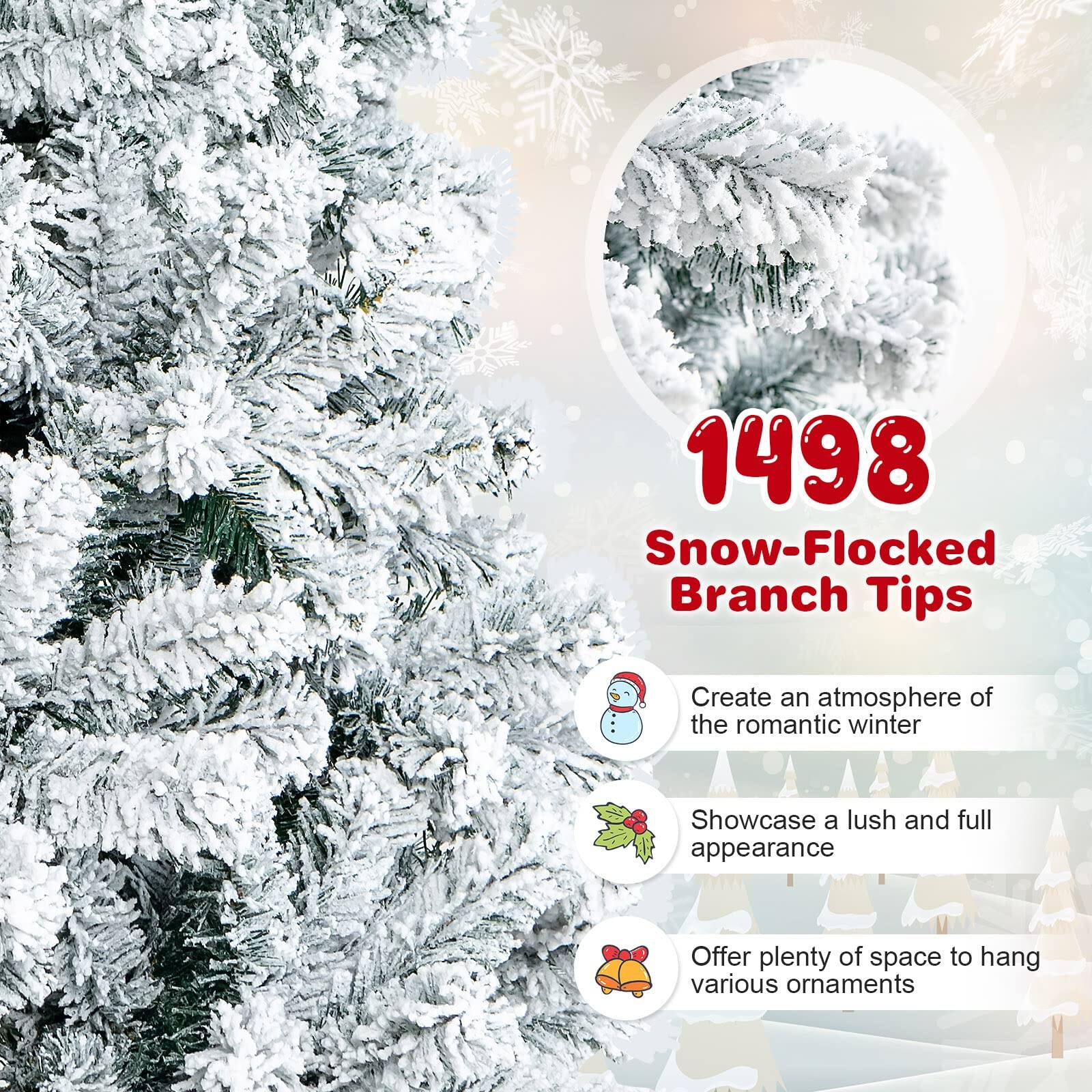 1498 Snow-Flocked Branch Tips

- Create an atmosphere of the romantic winter
- Showcase a lush and full appearance
- Offer plenty of space to hang various ornaments