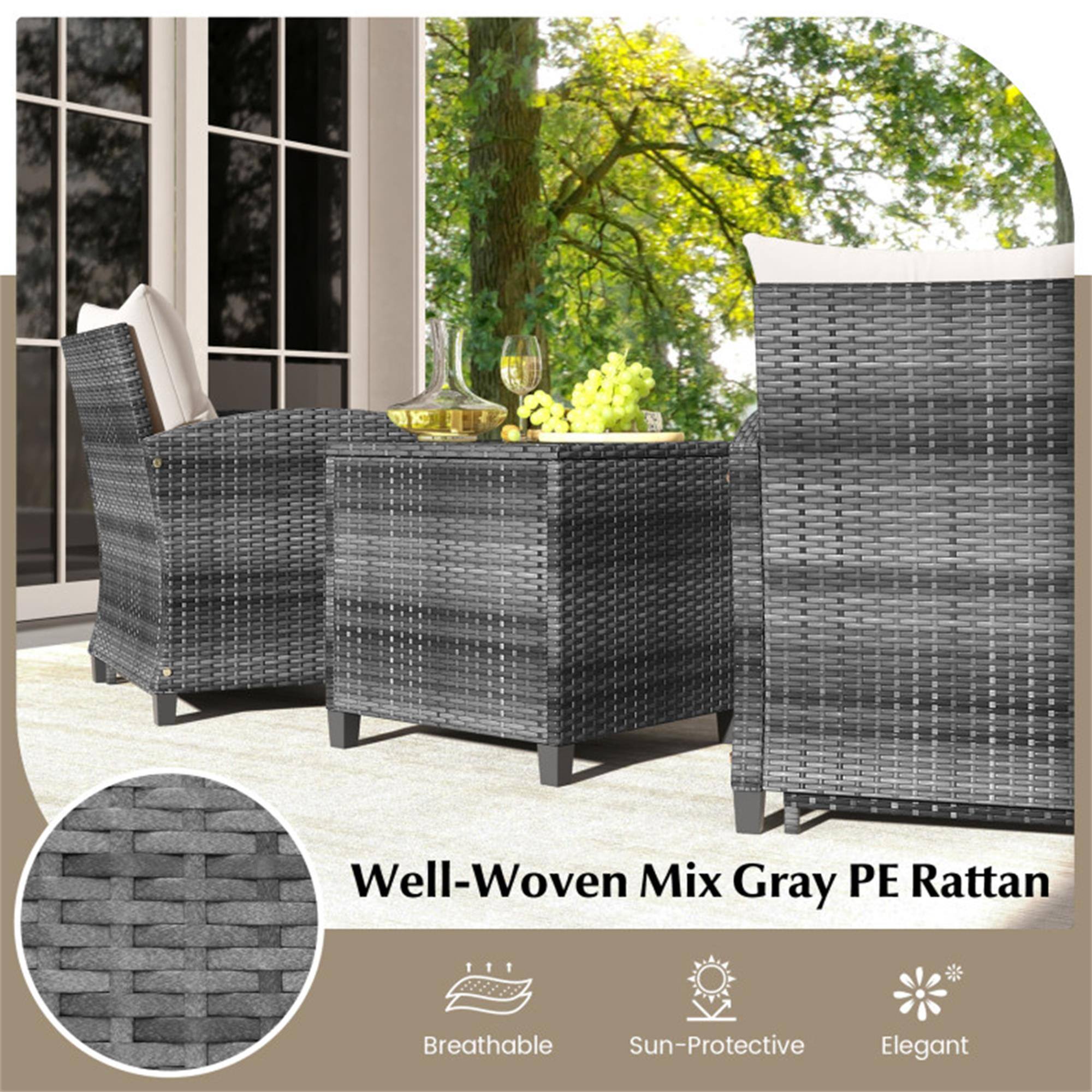 Well-Woven Mix Gray PE Rattan  
TT1  
Breathable  
Sun-Protective  
Elegant