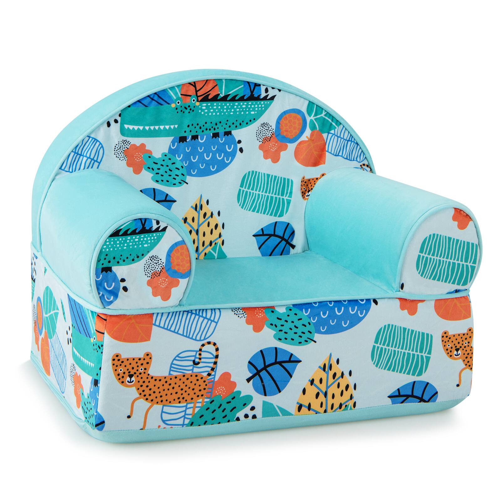 Front. Sugift - Kids Armchair with Plush Velvet Cover and Soft Sponge Filling - Green.