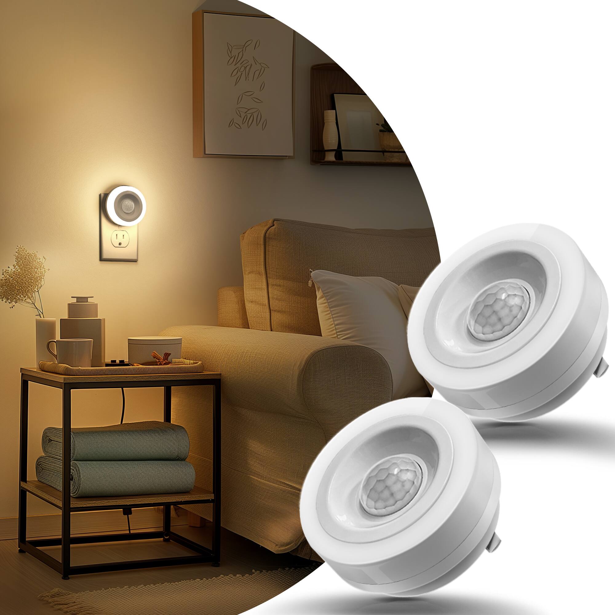 Angle. Jandcase - JANDCASE 2-Pack 0.6W Plug-in Motion Sensor Night Light, 3000K Warm Glow, Compact Design, Non-, ON/OFF/AUTO Modes - White.