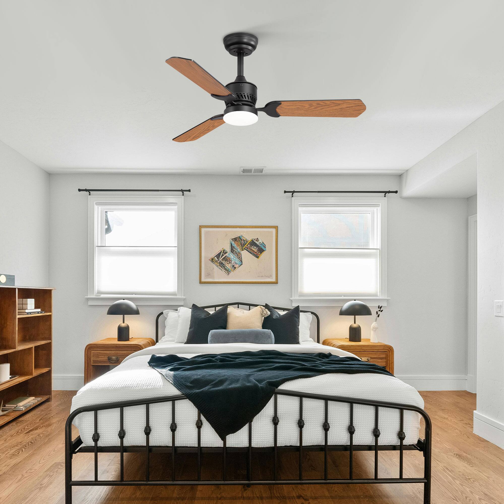 Alt View 2. Breezary - Breezary 42" Indoor Modern Ceiling Fan with Remote, 3 Blades, 3-Color Light, 6-Speed DC Motor, Timer, 4''/8'' Downrods - Matte Black.