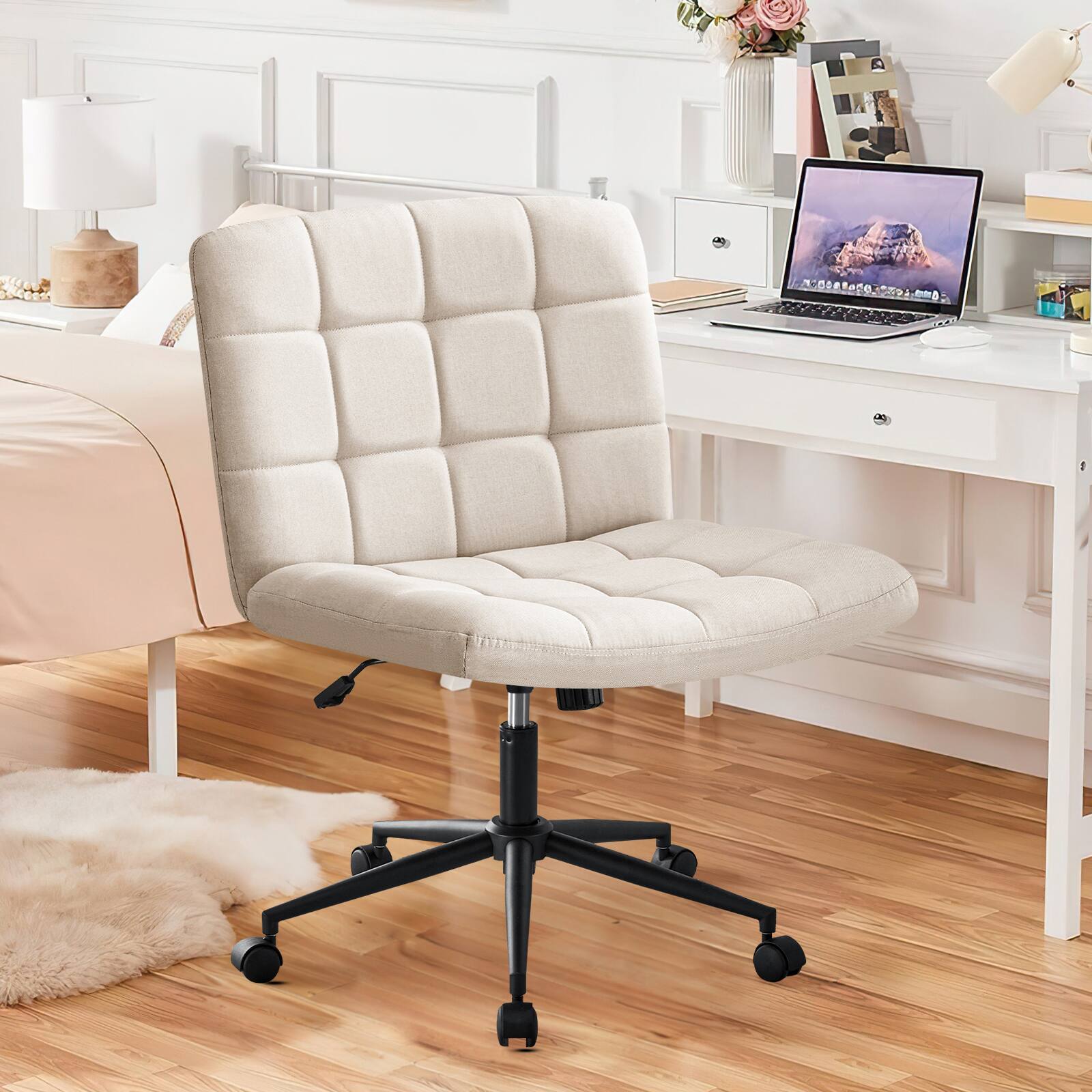 Back. Spaco - Spaco Executive Office Armless Ergonomic Chair, Adjustable Lumbar Support, Height and 360 Swivel,for Home Office Study - Beige.