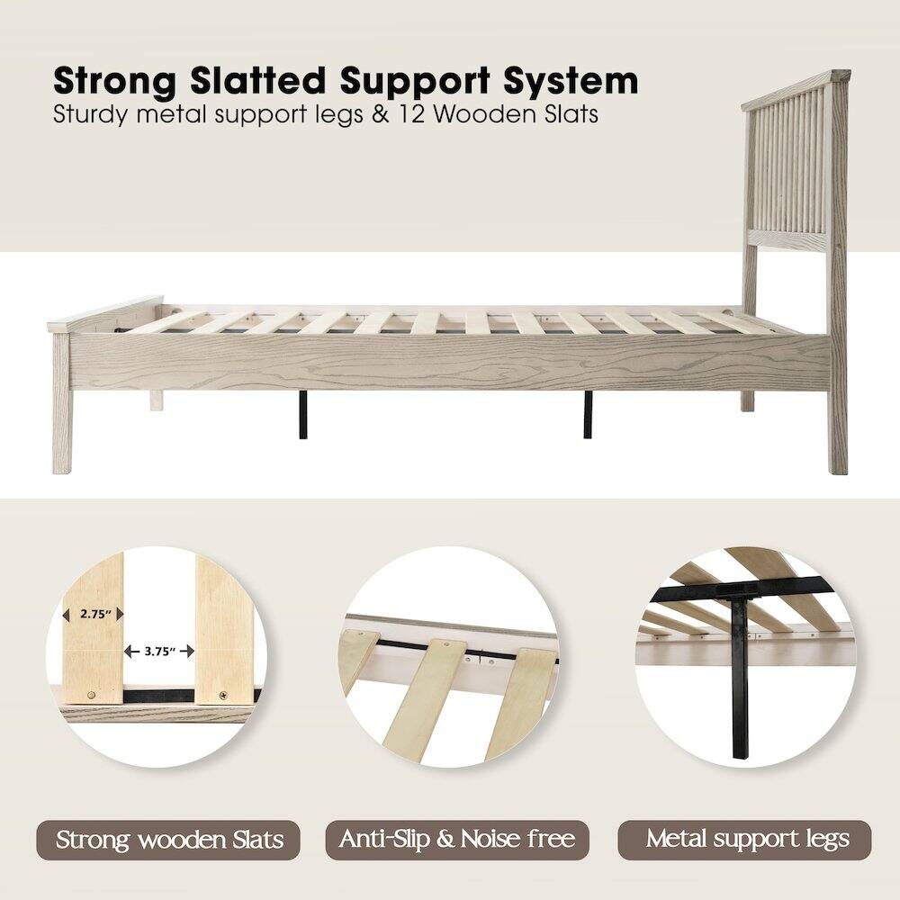 Strong Slatted Support System  
Sturdy metal support legs & 12 Wooden Slats  
2.75" 3.75"  
Strong wooden Slats  
Anti-Slip & Noise free  
Metal support legs