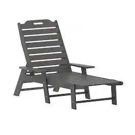 Emma + Oliver - Ventura Poly Resin Adjustable Adirondack Lounger with Swivel Cup Holder for Indoor/Outdoor Use - Gray