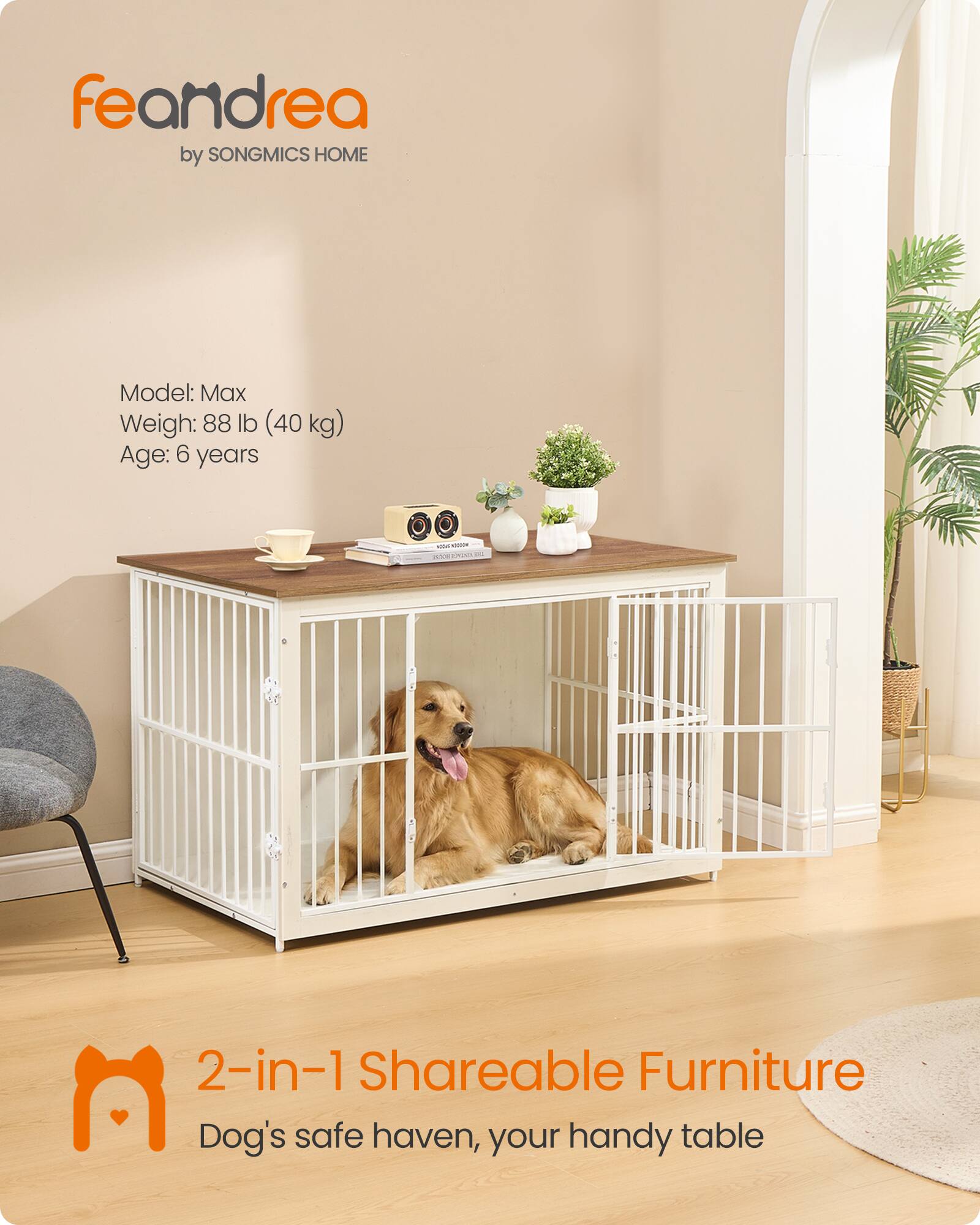 Songmics Home Wooden Dog Crate Furniture, Modern Kennel with Double ...