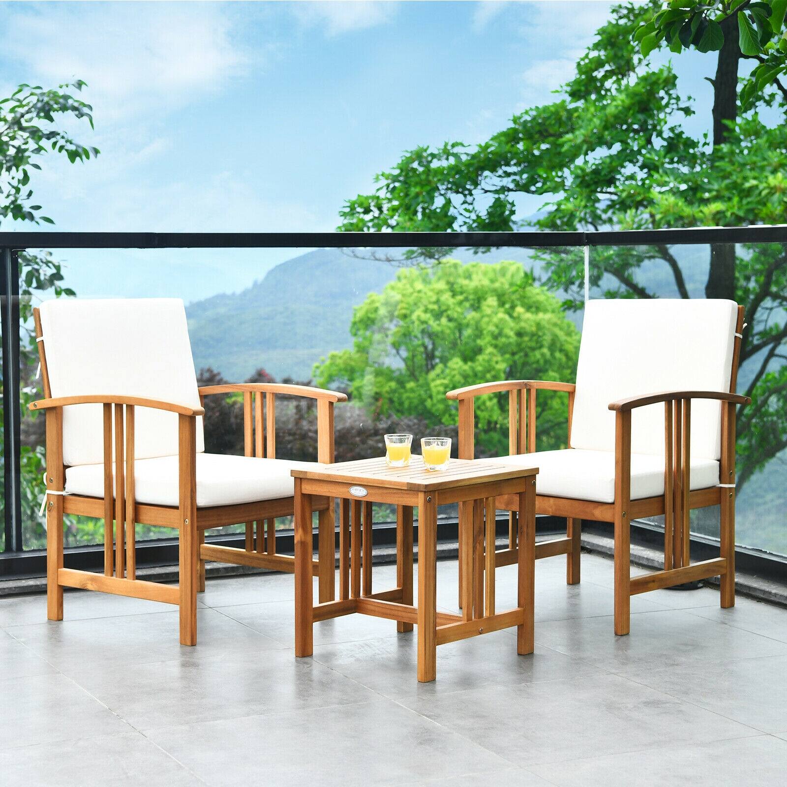 Alt View 4. SlickBlue - 3 Piece Solid Wood Patio Furniture Set, Outdoor Sofa with Cushions - White.