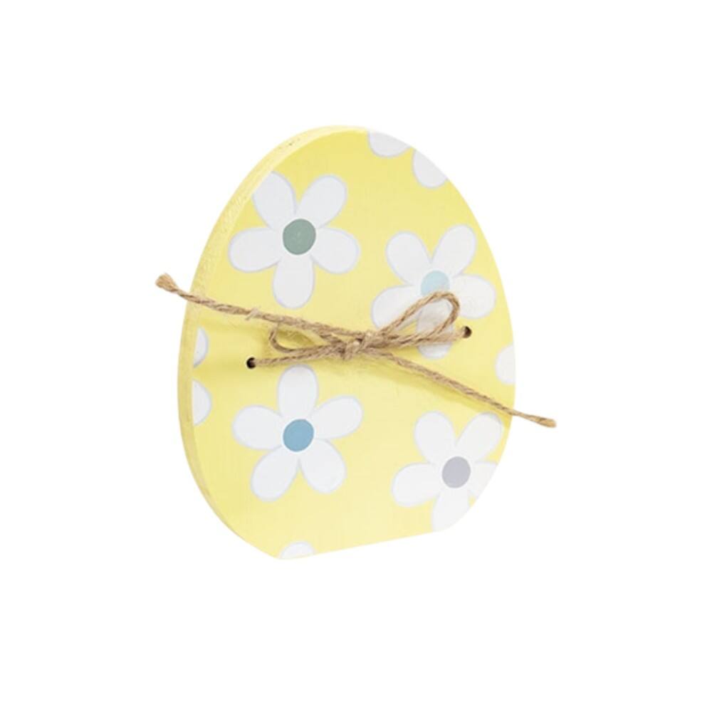 Angle. BreeBe - Dots & Stripe Wooden Easter Egg Sitter w/Jute Bow - 3 Asstd. - Yellow, Blue, Green.