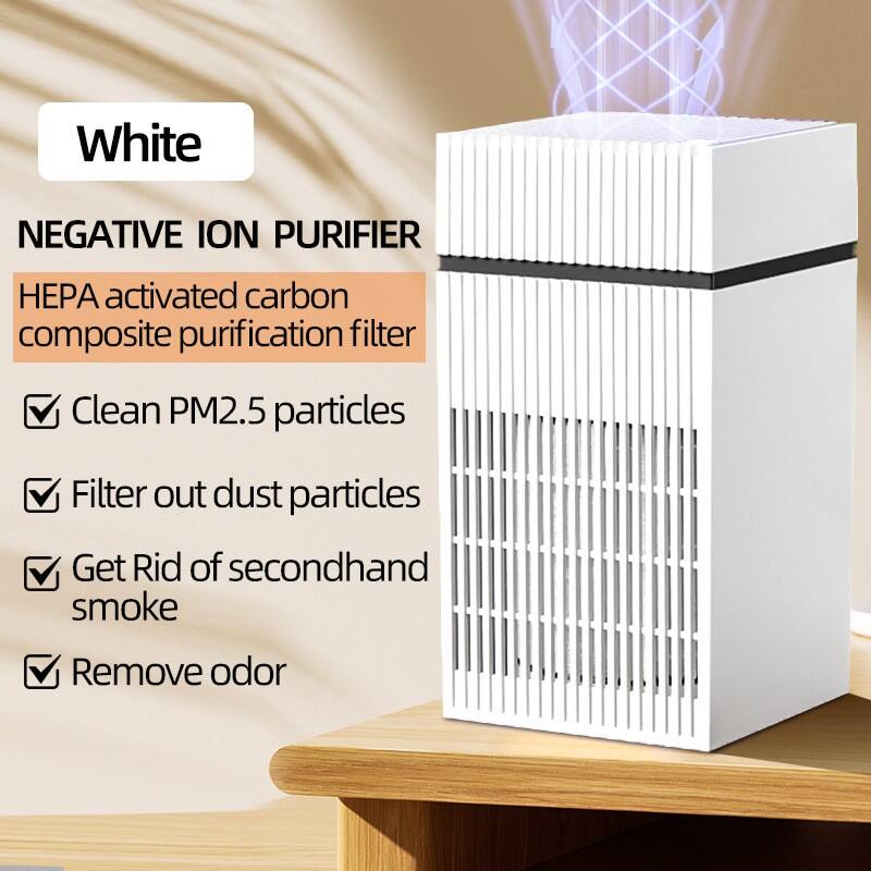 White  
NEGATIVE ION PURIFIER  
HEPA activated carbon composite purification filter  
- Clean PM2.5 particles  
- Filter out dust particles  
- Get Rid of secondhand smoke  
- Remove odor