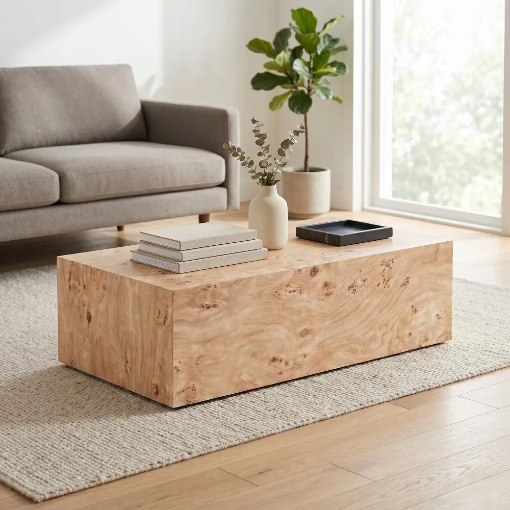 Loheer - Wabi-Sabi Coffee Table Wood Grain MDF Modular Side Table Style Square Nightstand 39.4x21.7x11.8 - Natural