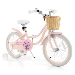Costway - 18" Kid's Bike with Training Wheels Adjustable Handlebar Seat Handbrake - Pink