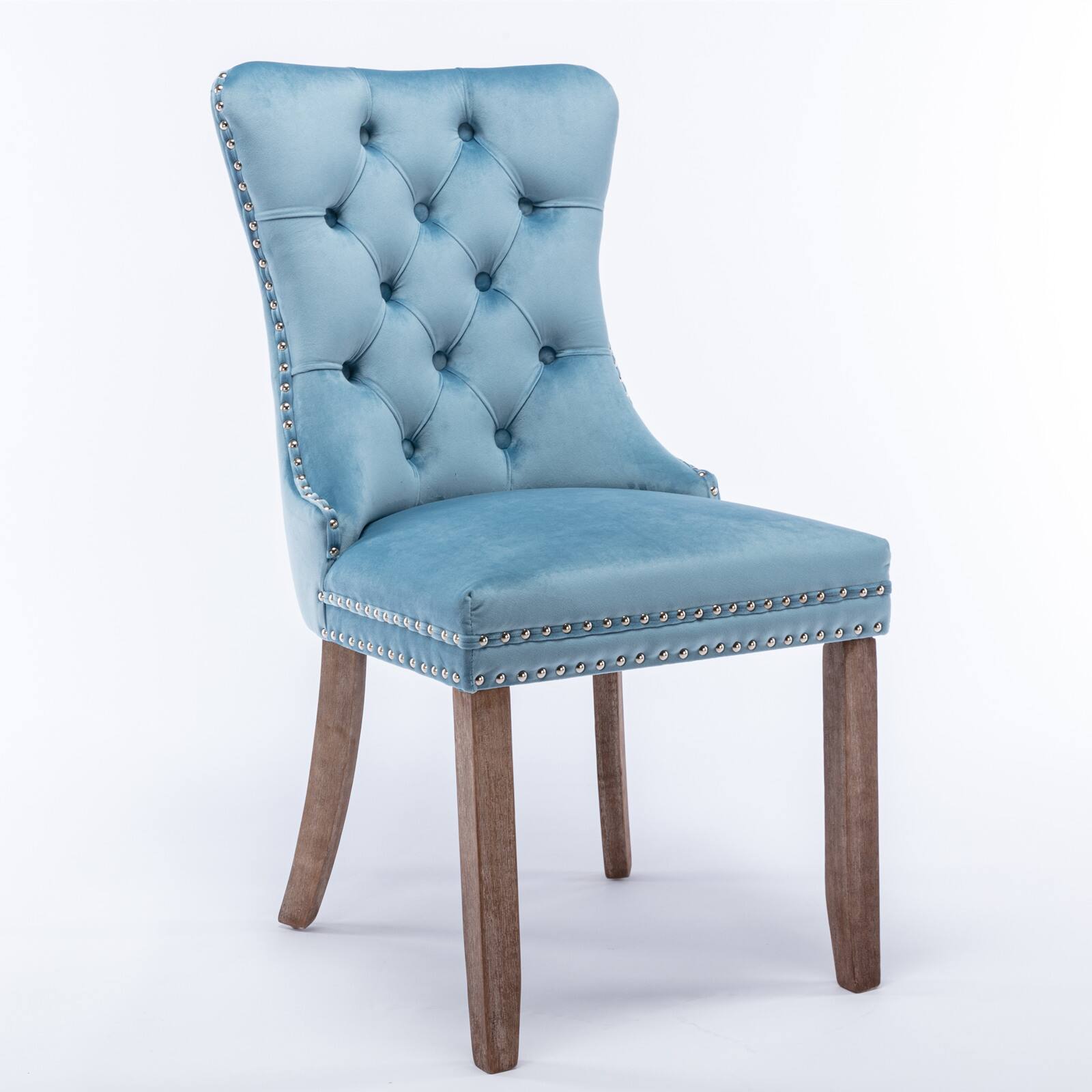 Alt View 5. Z-Edge - Velvet Dining Chairs Set of 2, Upholstered High-end Tufted Dining Room Chair with Nailhead Back Ring Pull Trim Wood Legs - Light Blue.