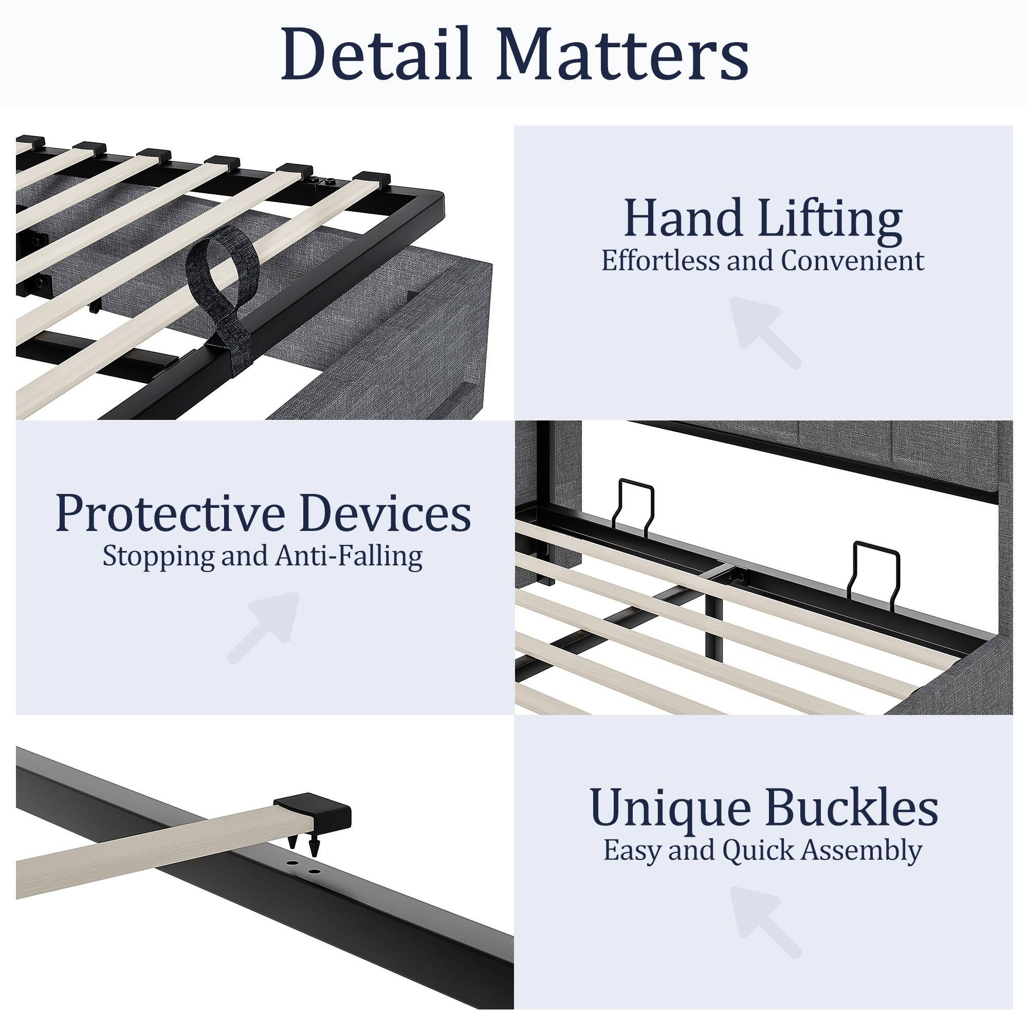 Detail Matters  
Hand Lifting: Effortless and Convenient  
Protective Devices: Stopping and Anti-Falling  
Unique Buckles: Easy and Quick Assembly