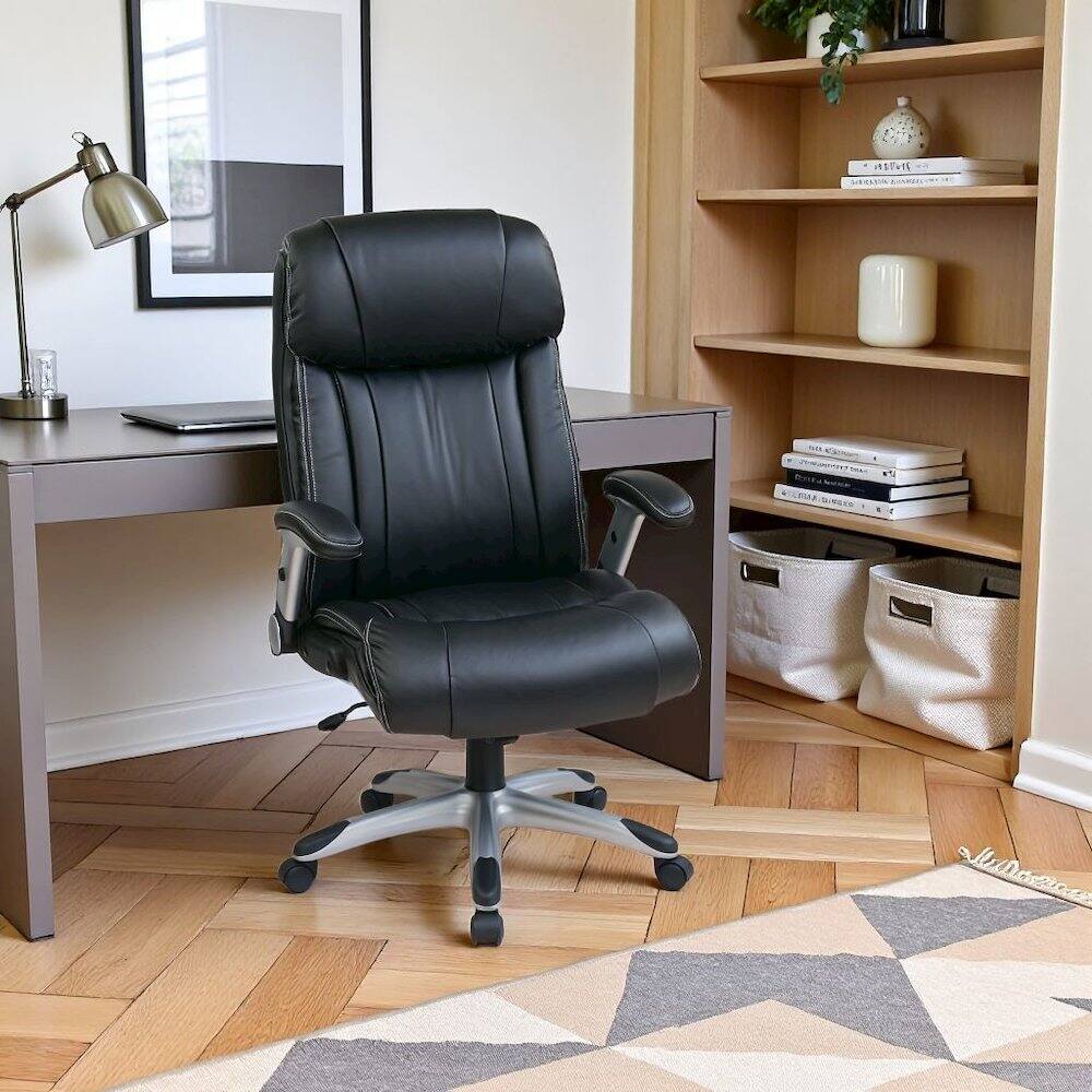 Alt View 1. FurniFact - Black Leather Office Chair – Executive High Back Chair With Lumbar Support - Black.