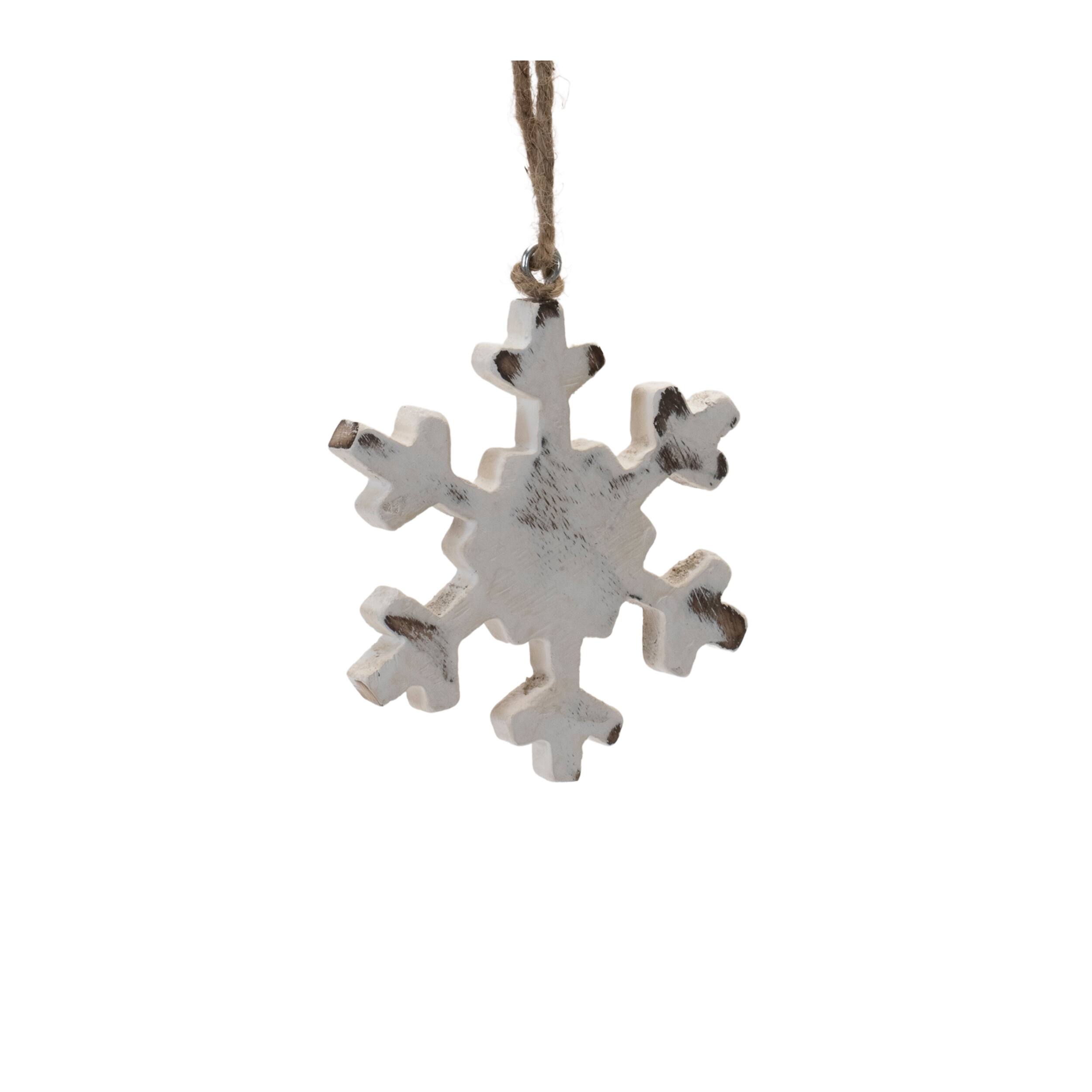Back. BreeBe - White Washed Wood Snowflake Ornament (Set of 12) - White.