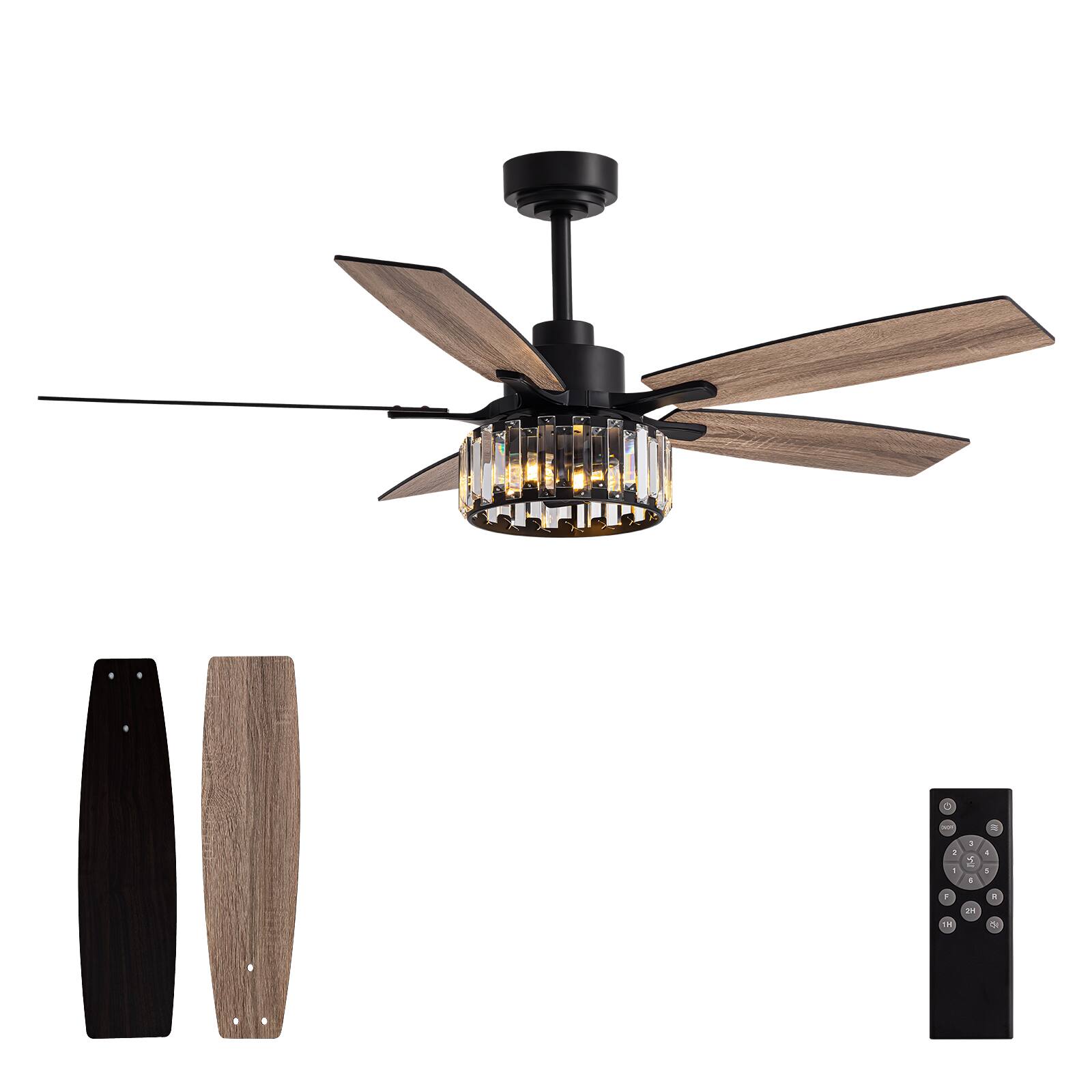 Alt View 8. Siljoy - 52-Inch Modern Double Layer Crystal Cage Ceiling Fan with Light for Living Room Bedroom and Kitchen - Black.