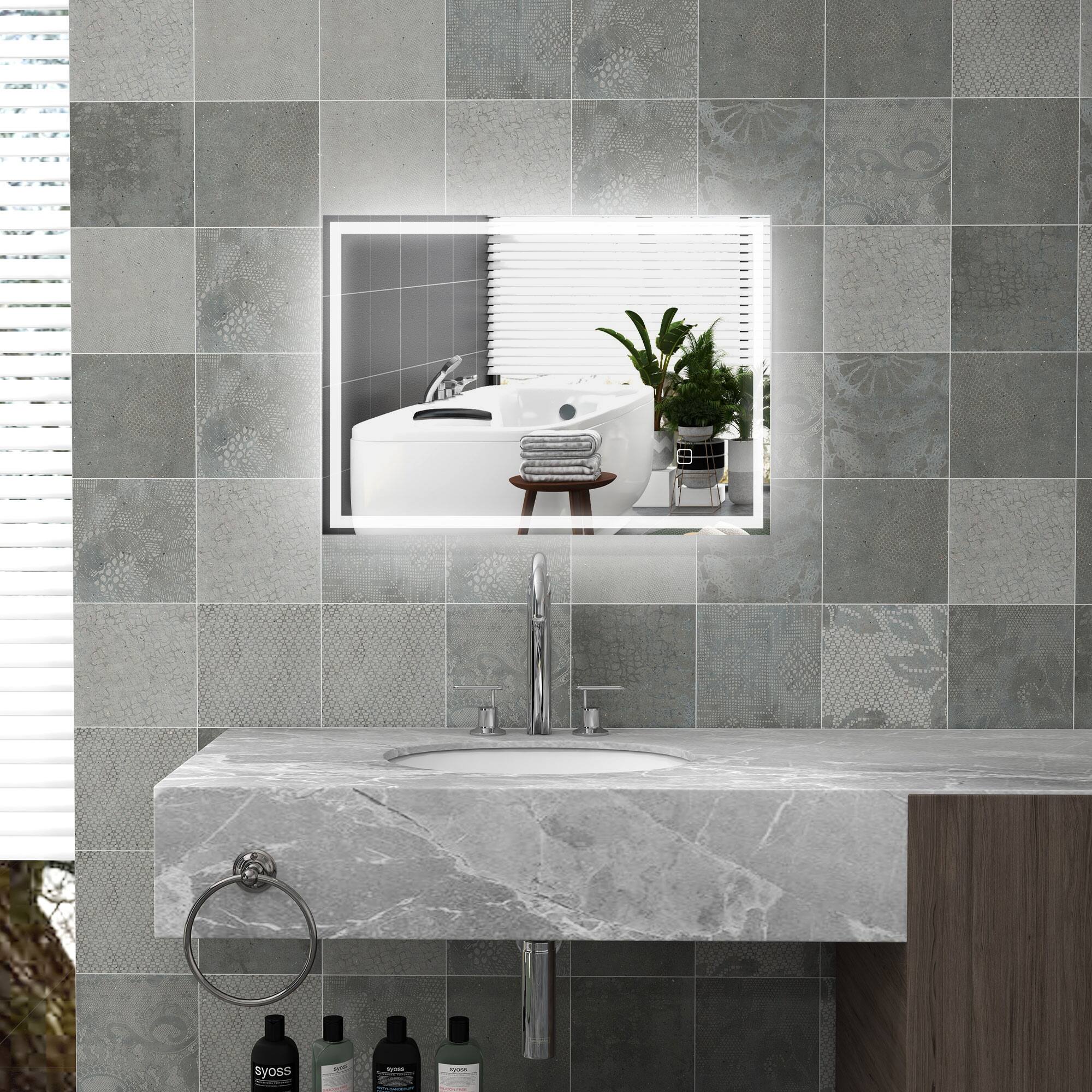 Alt View 1. Homcom - 32" x 24" LED Illuminated Bathroom Mirror with Dimmable Memory, Waterproof, Wall Mounted, Horizontal/Vertical Placement - Silver.