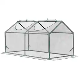 Outsunny - 4' x 2' x 2' Portable Mini Greenhouse, Small Green House with PVC Cover, Roll-up Zippered Windows for Indoor