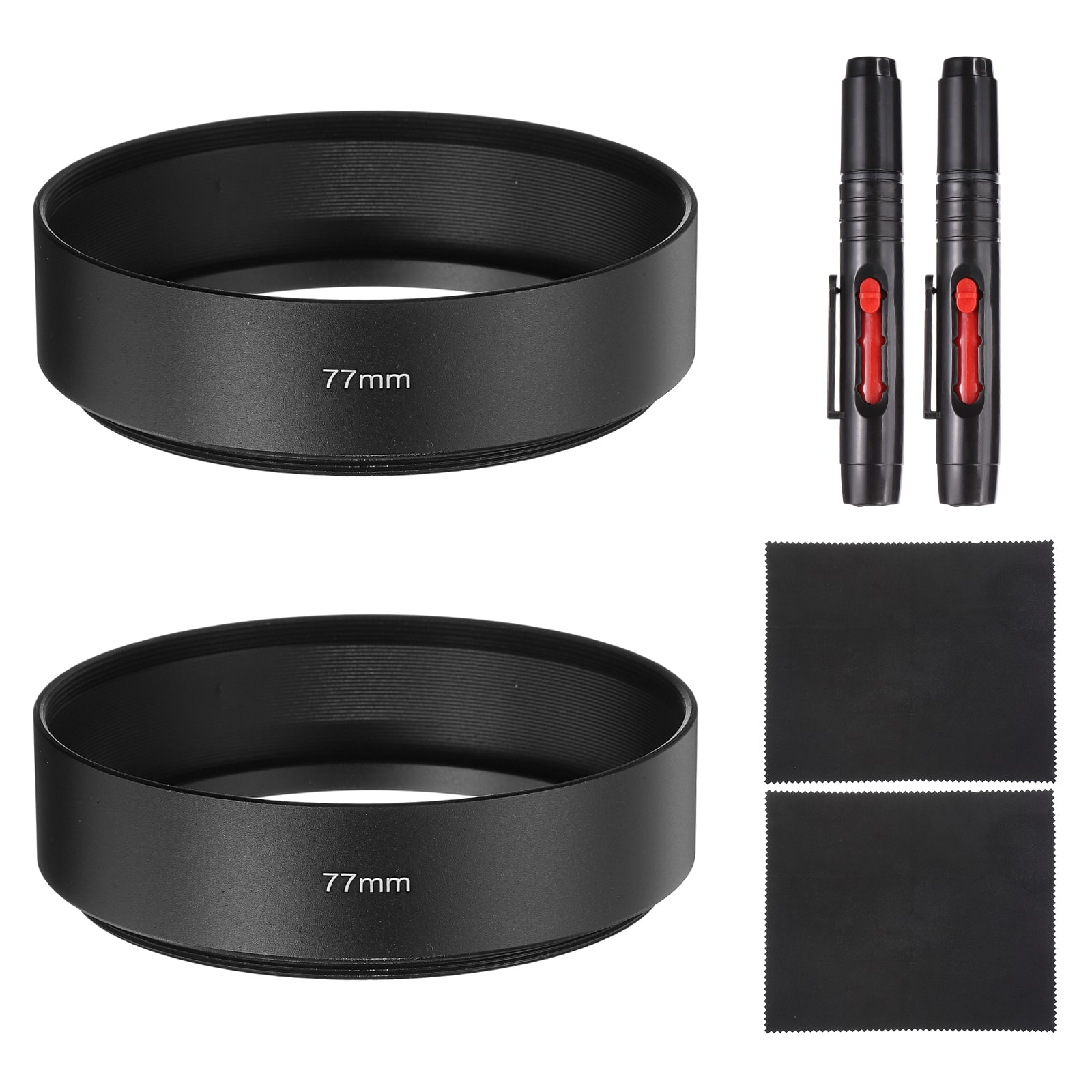 Unique Bargains - 2pcs Lens Hood Shade, 77mm Mid-focus Metal Camera Cap Shade with Cleaning Cloth & Pen - Black