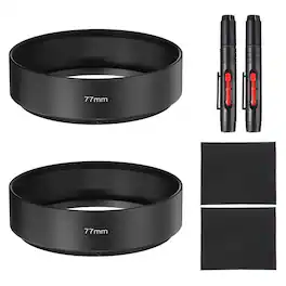 Unique Bargains - 2pcs Lens Hood Shade, 77mm Mid-focus Metal Camera Cap Shade with Cleaning Cloth & Pen - Black