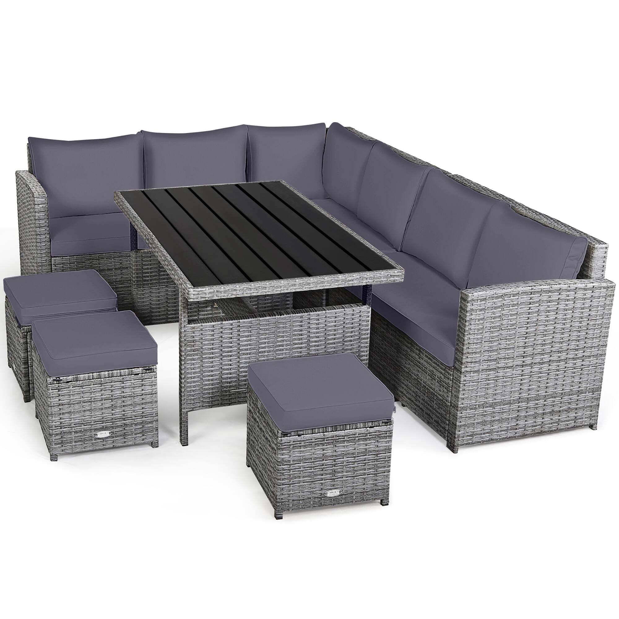 Front. Costway - 7 PCS Patio Rattan Dining Set Sectional Sofa Couch Ottoman Garden - Gray.