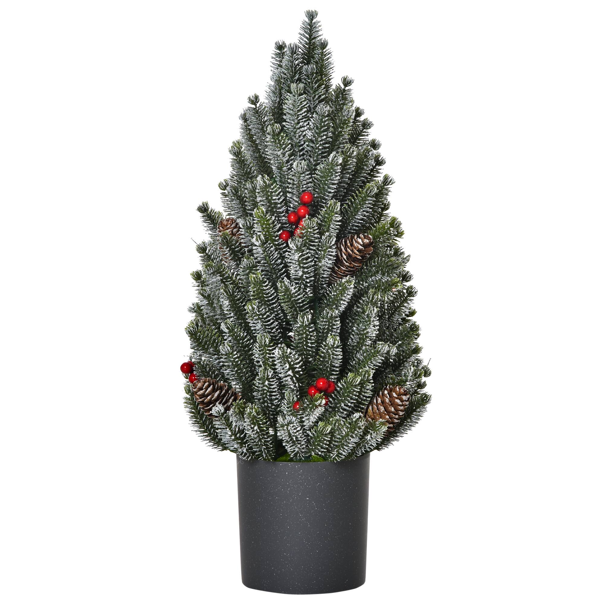 Alt View 5. Lirago - 18 Inch Unlit Miniature Snow Flocked Tabletop Artificial Christmas Tree Pine Cones Berries - Green.