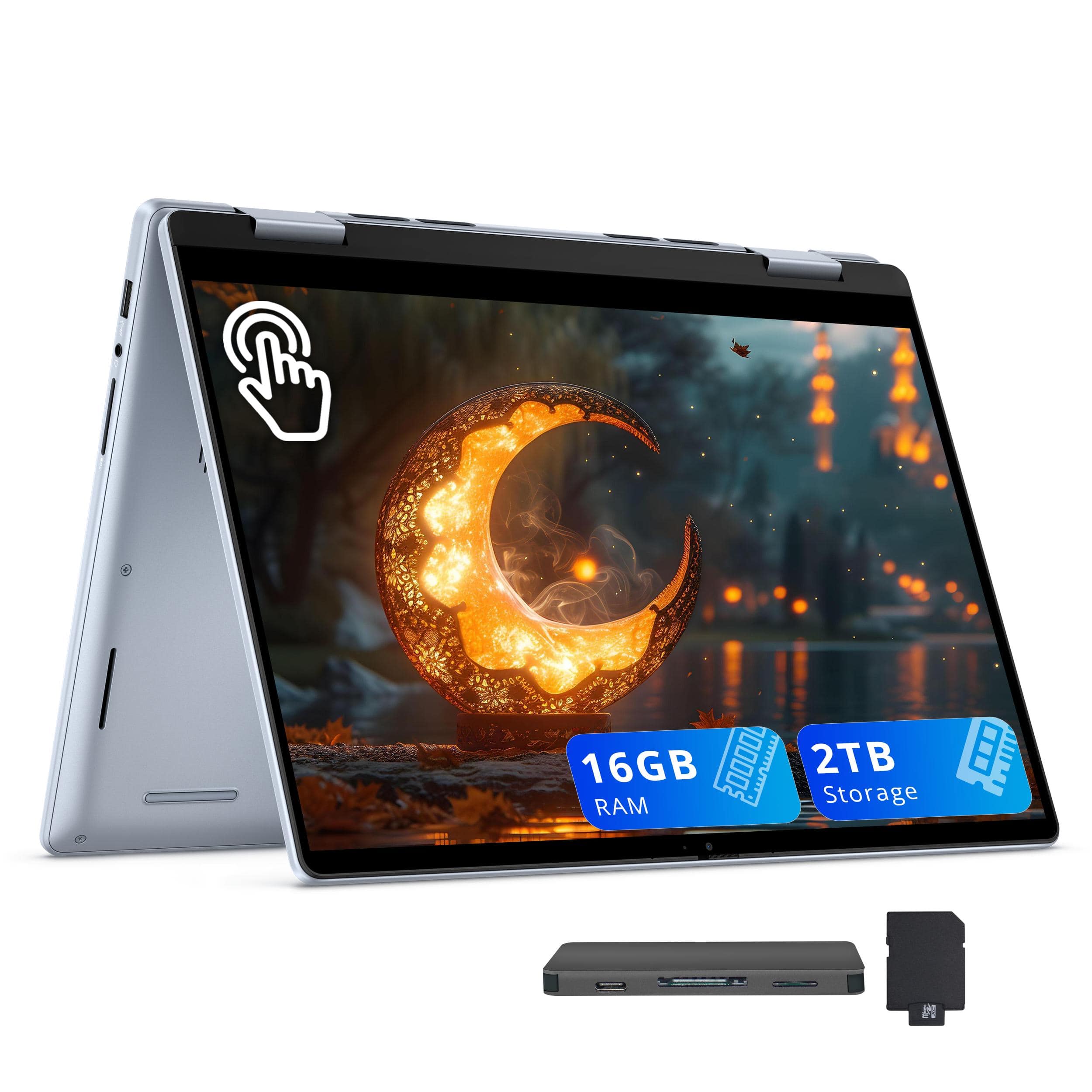 Dell - Inspiron 14" 2K 2-in-1 Touch Laptop,AMD Ryzen 5 8640HS,16GB RAM,1TB SSD+1TB Dock Set,Backlit,Win 11 - Ice Blue