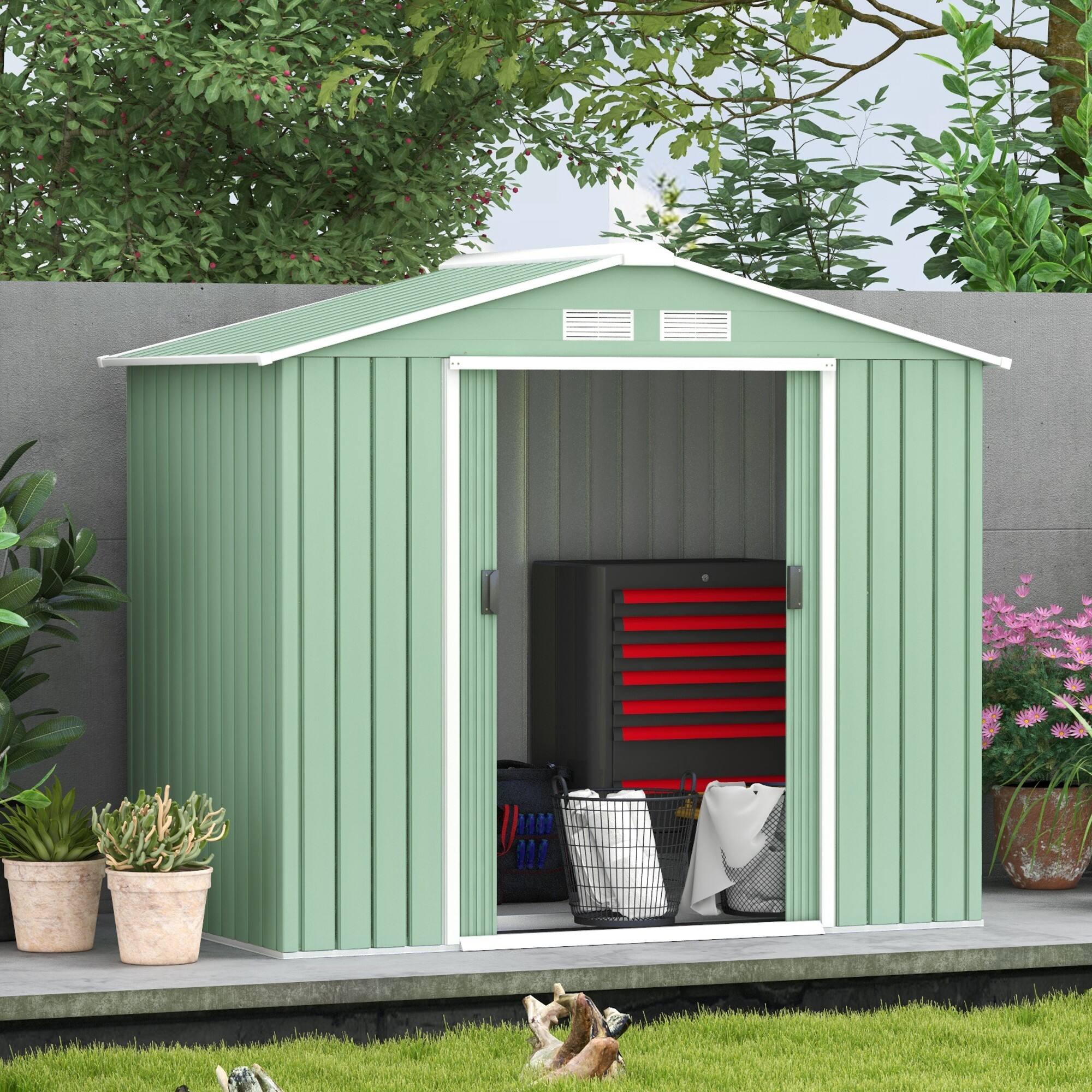 Alt View 1. Outsunny - 7' x 4' Outdoor Storage Shed, Garden Tool Metal Shed with Foundation Kit, Double Lockable Door.