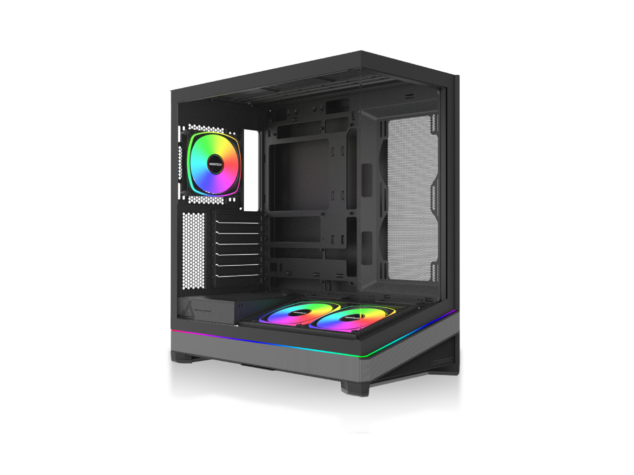 Montech - SKY 3 ATX Case, Panoramic Glass, 360mm Radiator, 3x120mm ARGB Fans, Compact Design (SKY3B) - Black