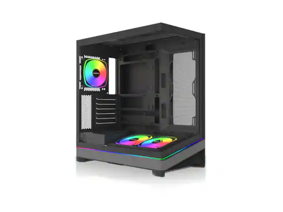 Front. Montech - MONTECH SKY 3 ATX Case, Panoramic Glass, 360mm Radiator, 3x120mm ARGB Fans, Compact Design (SKY3B) - Black.
