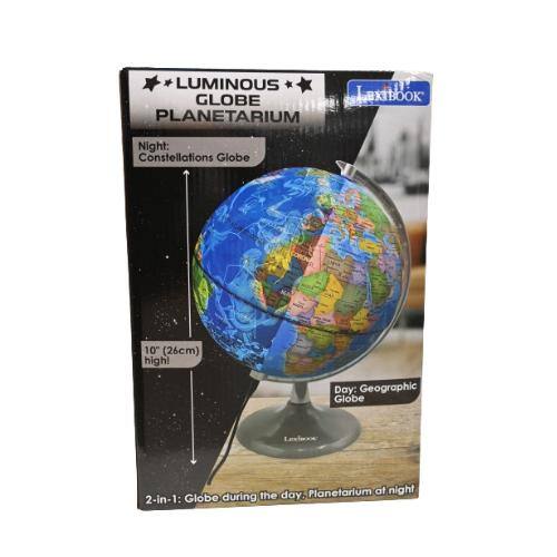 LUMINOUS GLOBE PLANETARIUM  
Night: Constellations Globe  
Day: Geographic Globe  
10" (26cm) high!  
2-in-1: Globe during the day. Planetarium at night