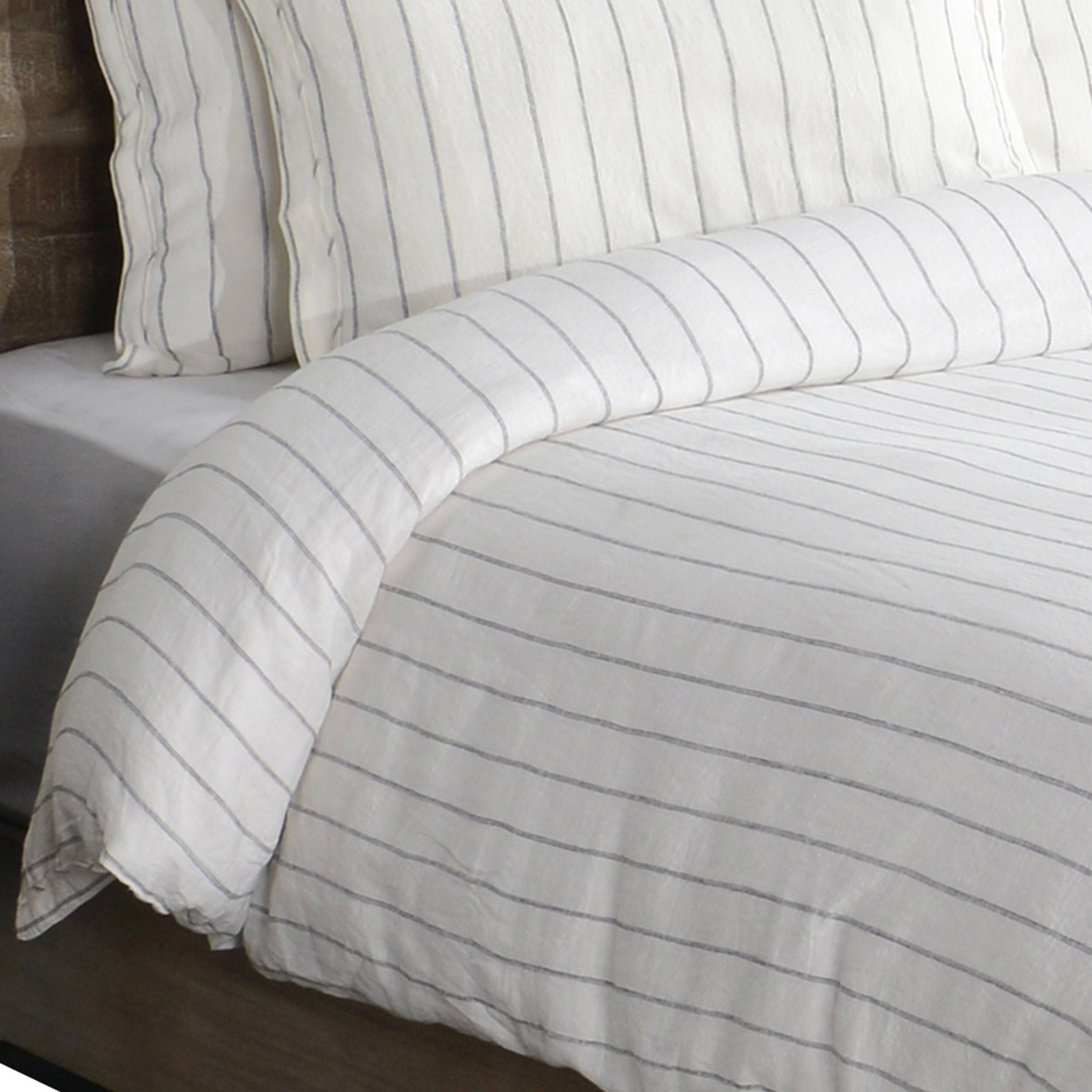 Back. Manhattan Lane - Tara Queen Size Linen Duvet Cover, Stripe Design and Mitered Corners - Ivory.